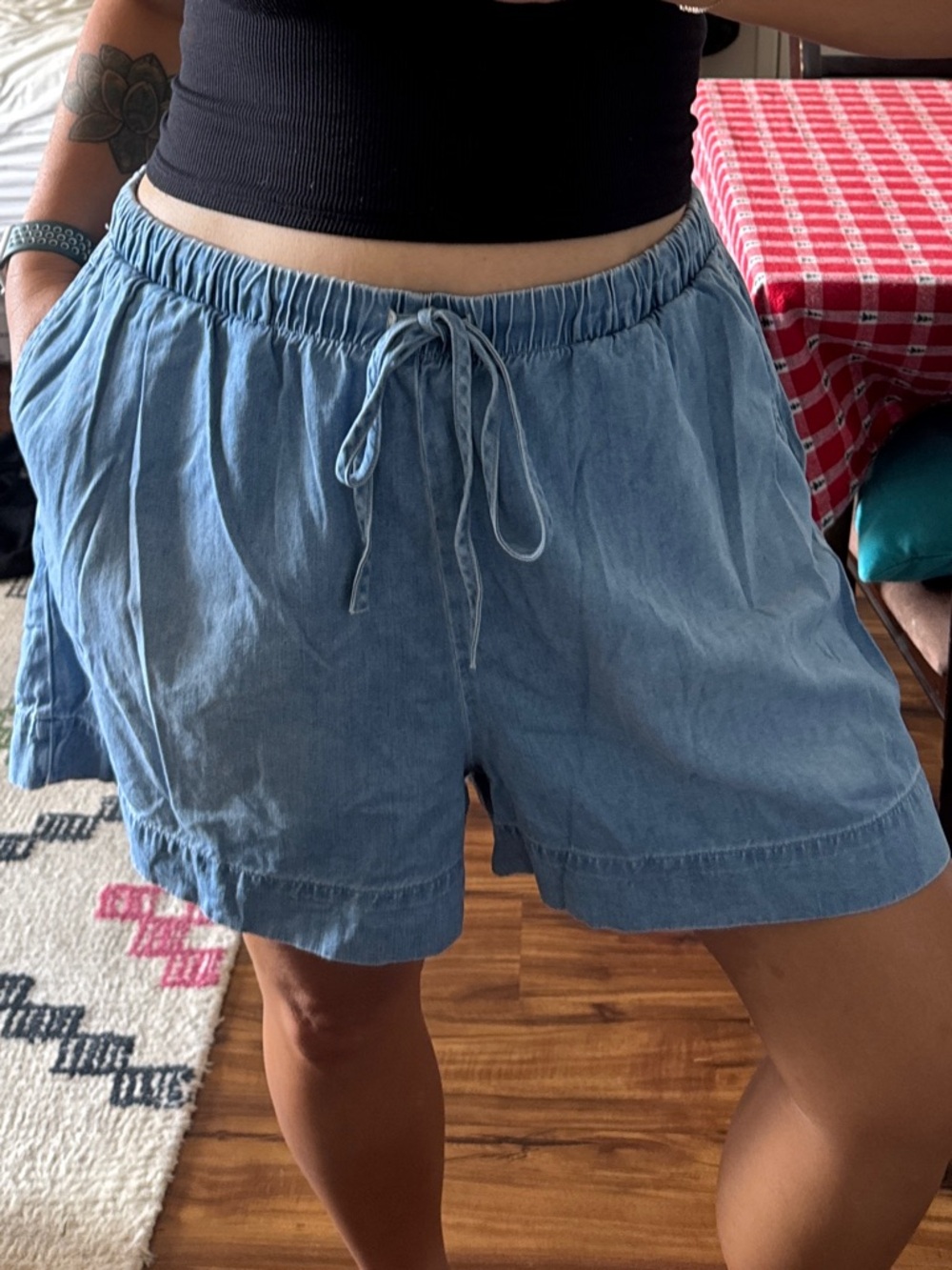 cloth & stone Blue Cotton blend soft denim pull on Drawstring Shorts XXL